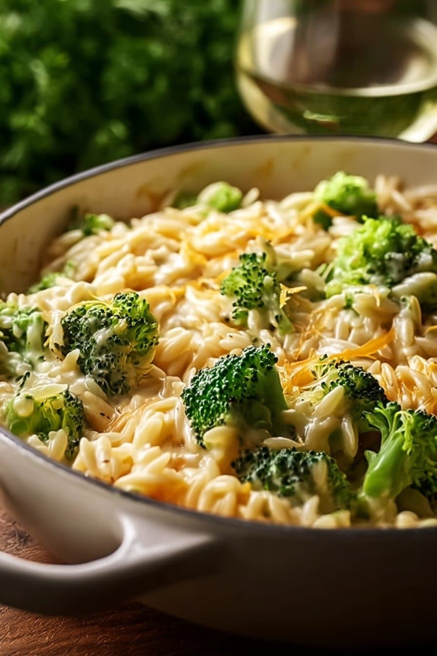 Creamy One-Pot Broccoli Cheddar Orzo