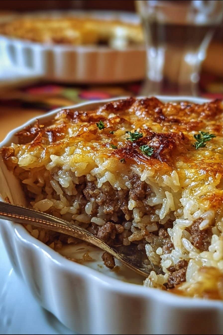 French Onion Ground Beef and Rice Casserole