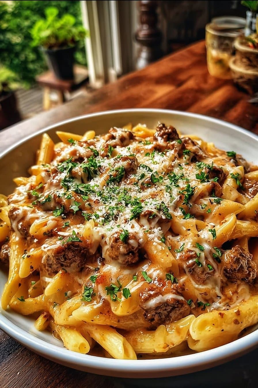High Protein Creamy Beef Pasta