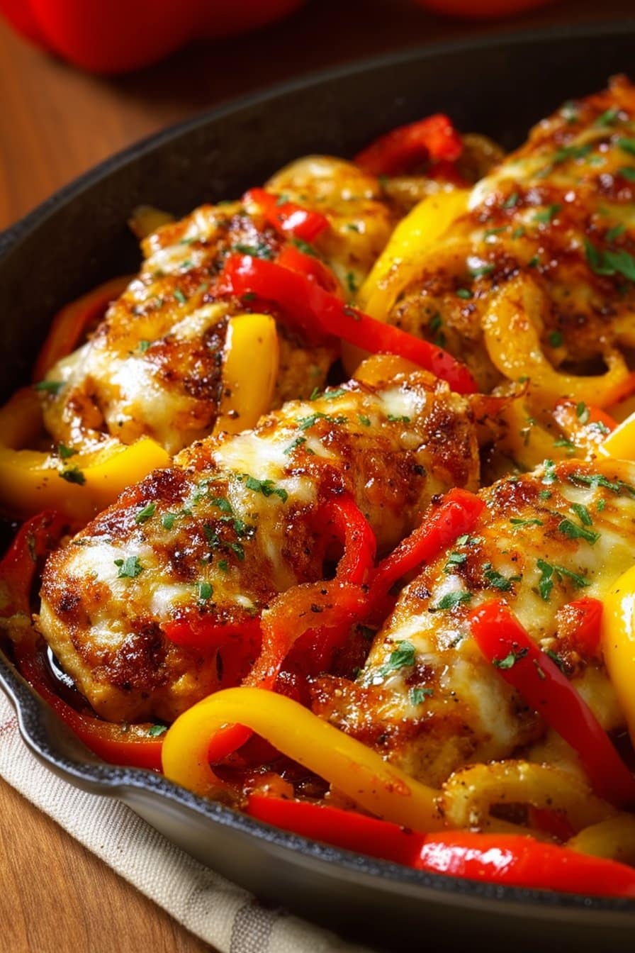 Cheesy Baked Chicken Breast and Peppers