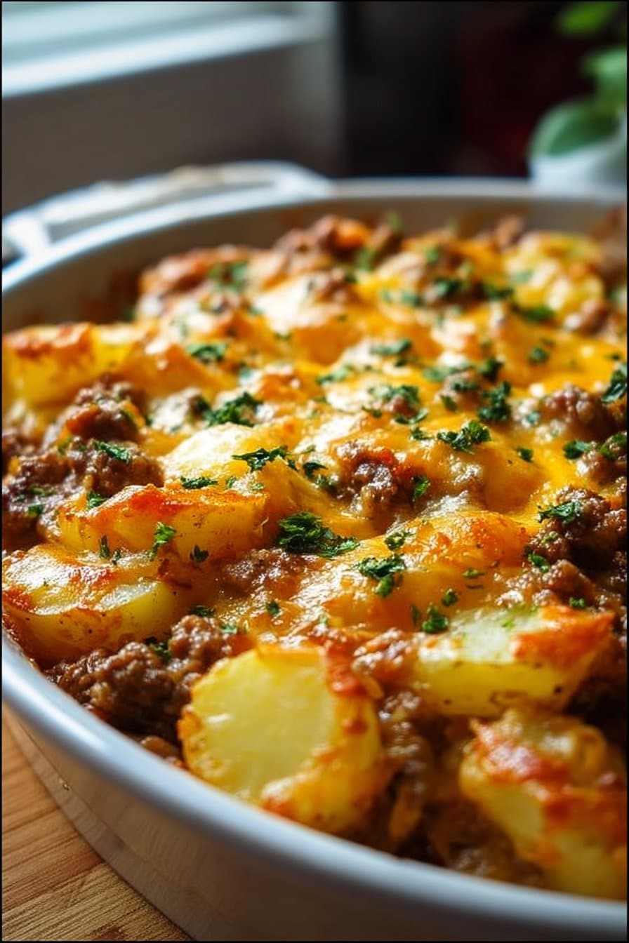Cheesy Ground Beef & Potato Casserole