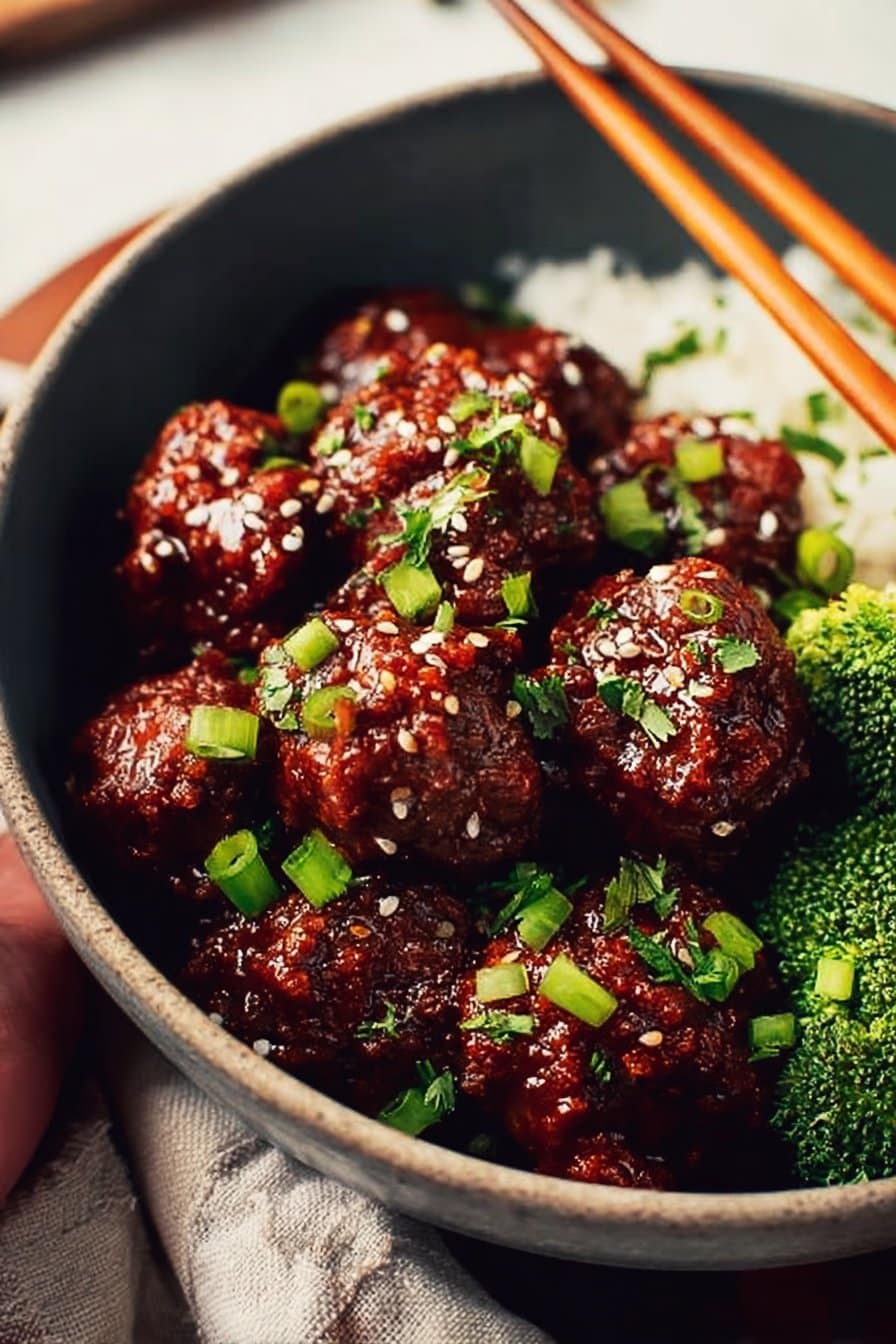Sticky Mongolian Beef Meatballs