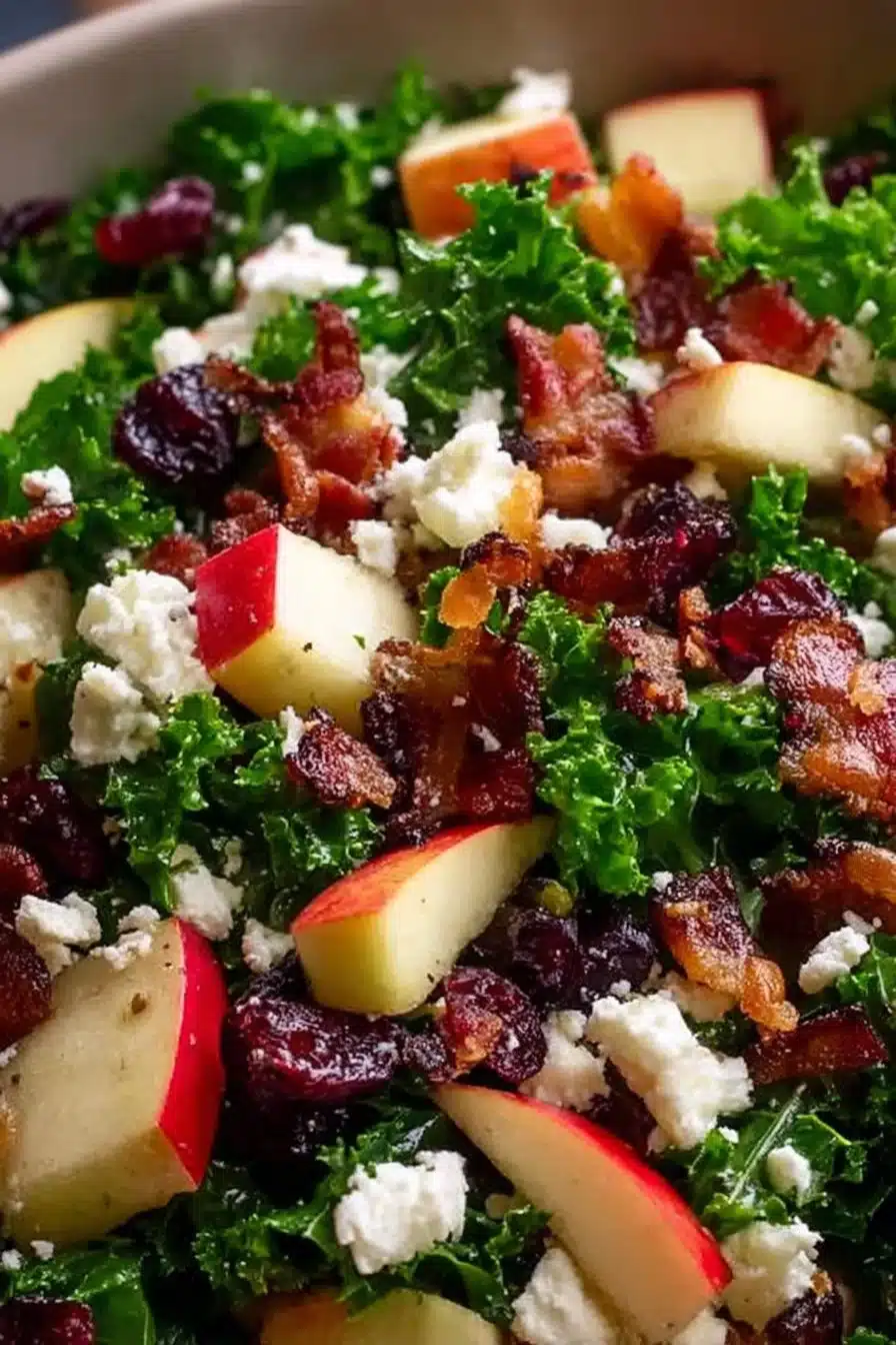 Apple Cranberry Bacon Kale Salad