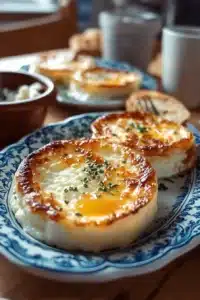 Baked Cottage Cheese Eggs in a dish garnished with herbs