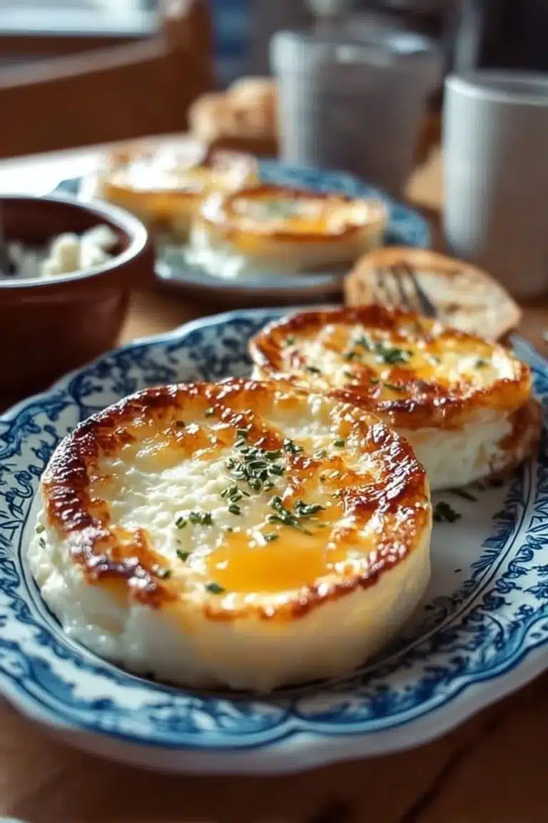 Baked Cottage Cheese Eggs in a dish garnished with herbs