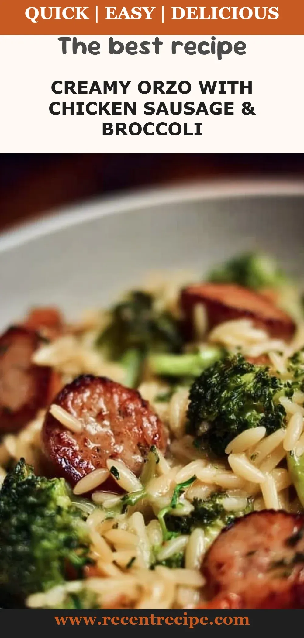 Creamy Orzo with Chicken Sausage & Broccoli