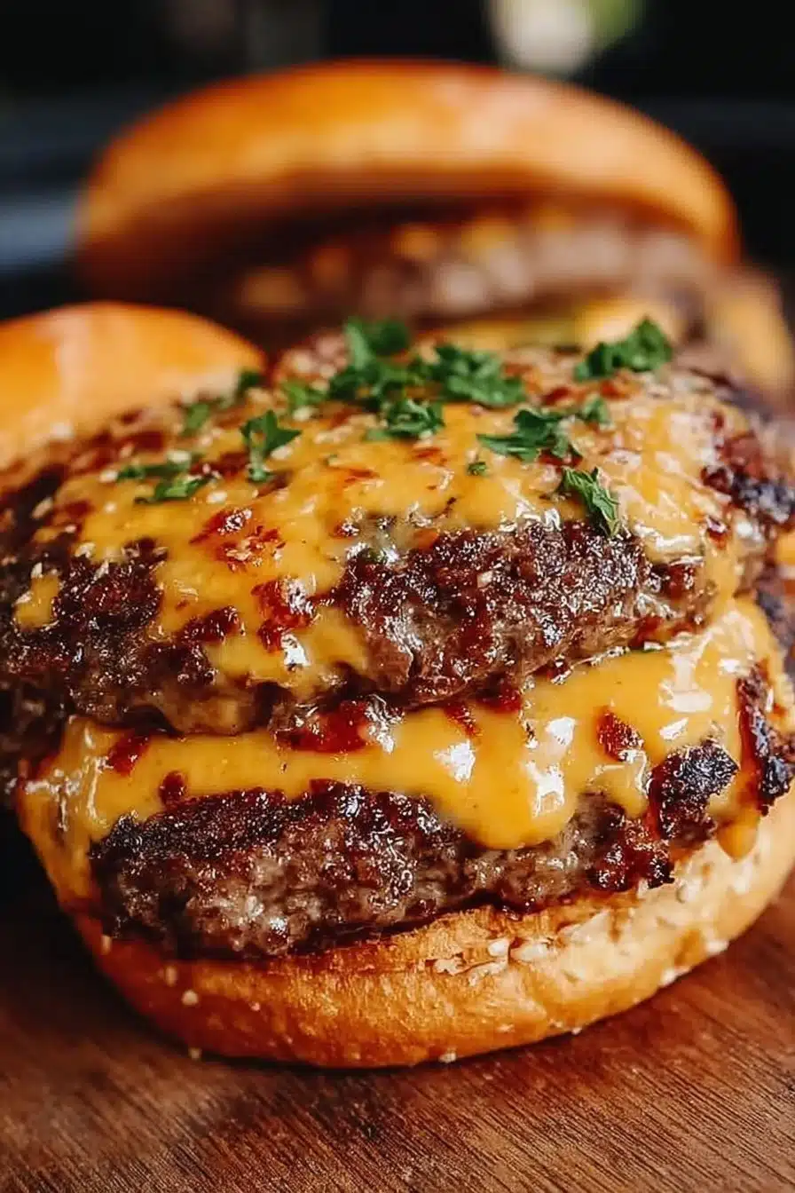 Delicious Crack Burgers served on a plate with toppings and condiments
