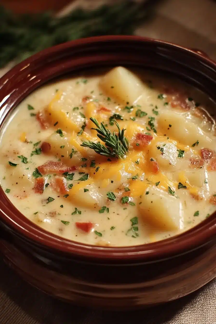 Delicious Crock Pot Crack Potato Soup served in a bowl with toppings