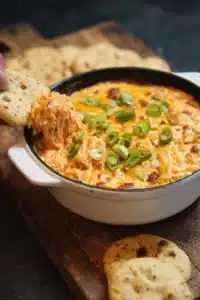Crockpot Buffalo Chicken Dip with tortilla chips ready to serve