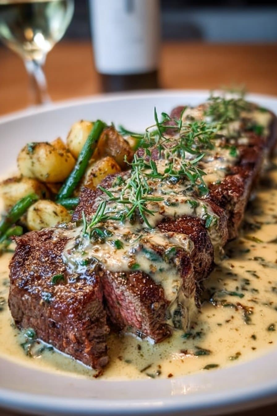 Garlic Butter Steak With Parmesan Cream Sauce