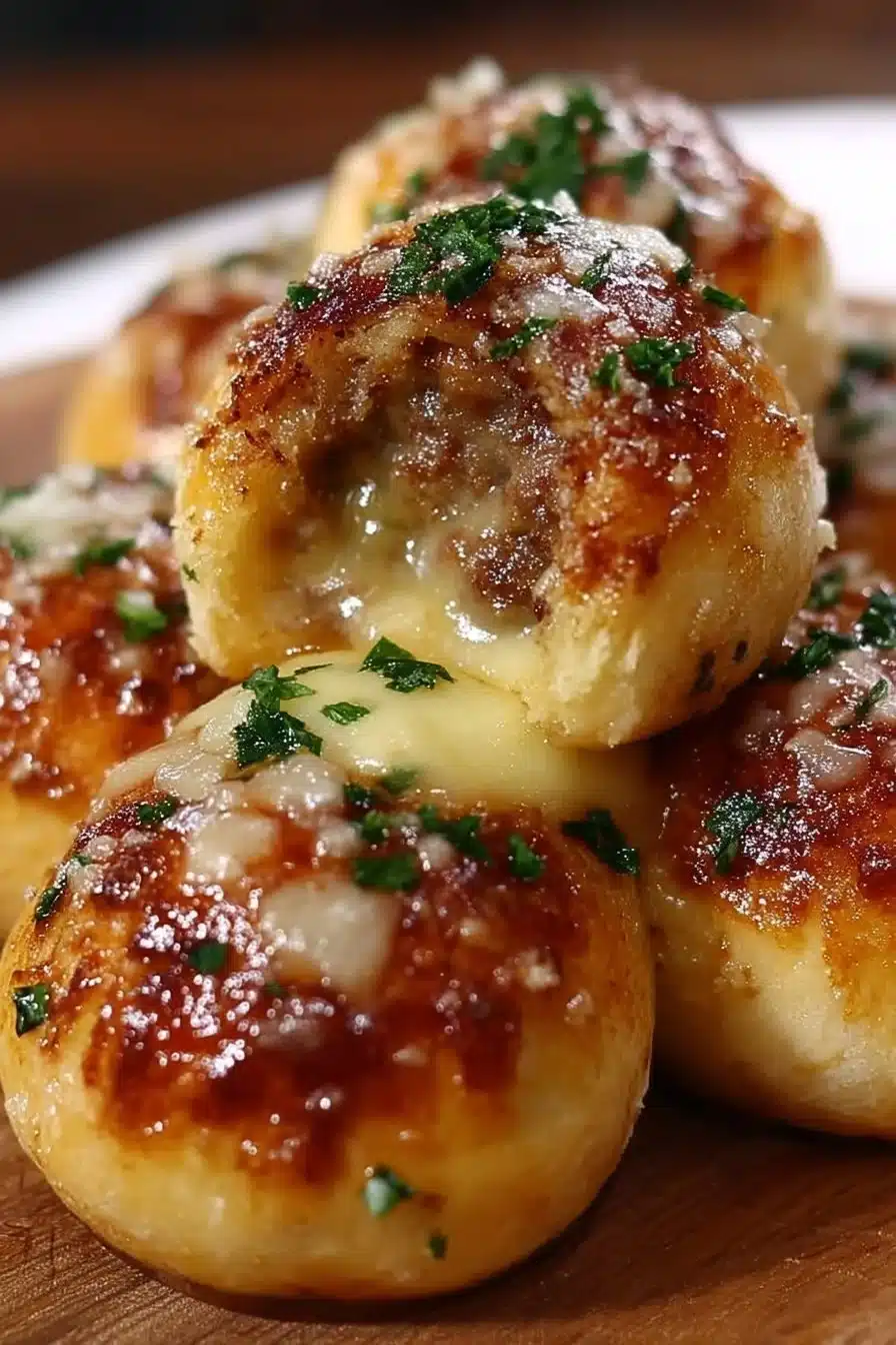 Garlic Parmesan Cheeseburger Bombs with melted cheese and juicy beef filling