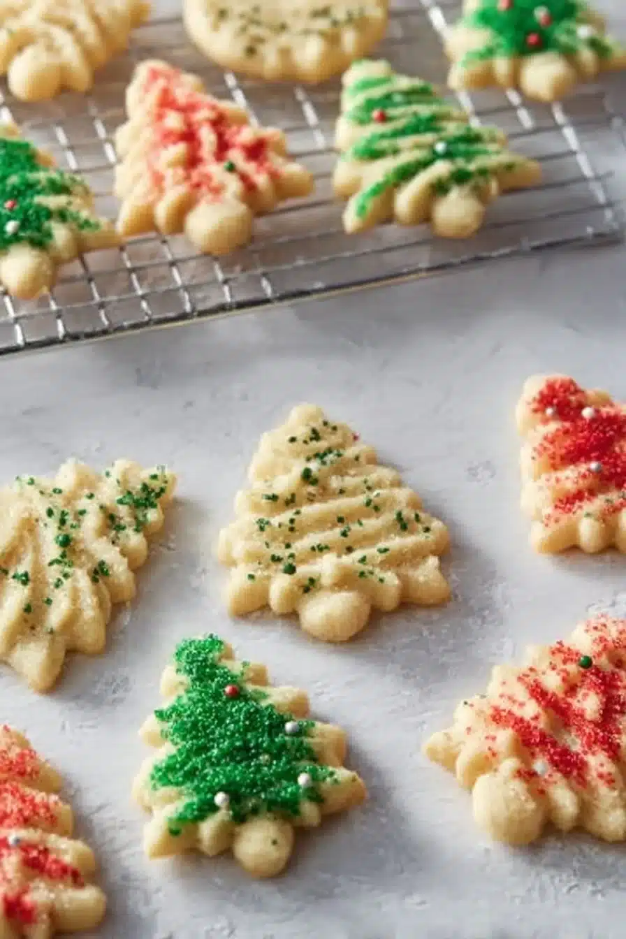 Freshly baked gluten free spritz cookies arranged on a plate