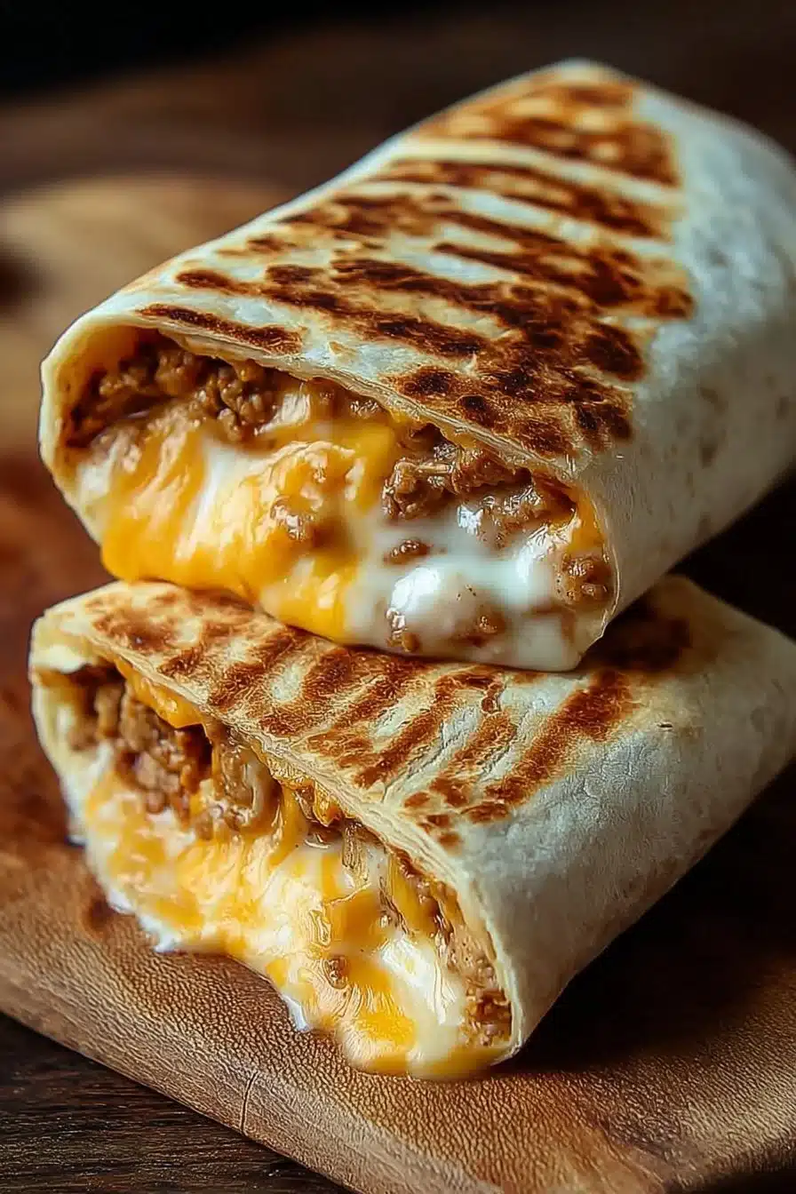 Delicious grilled cheese burrito with melted cheese and savory fillings
