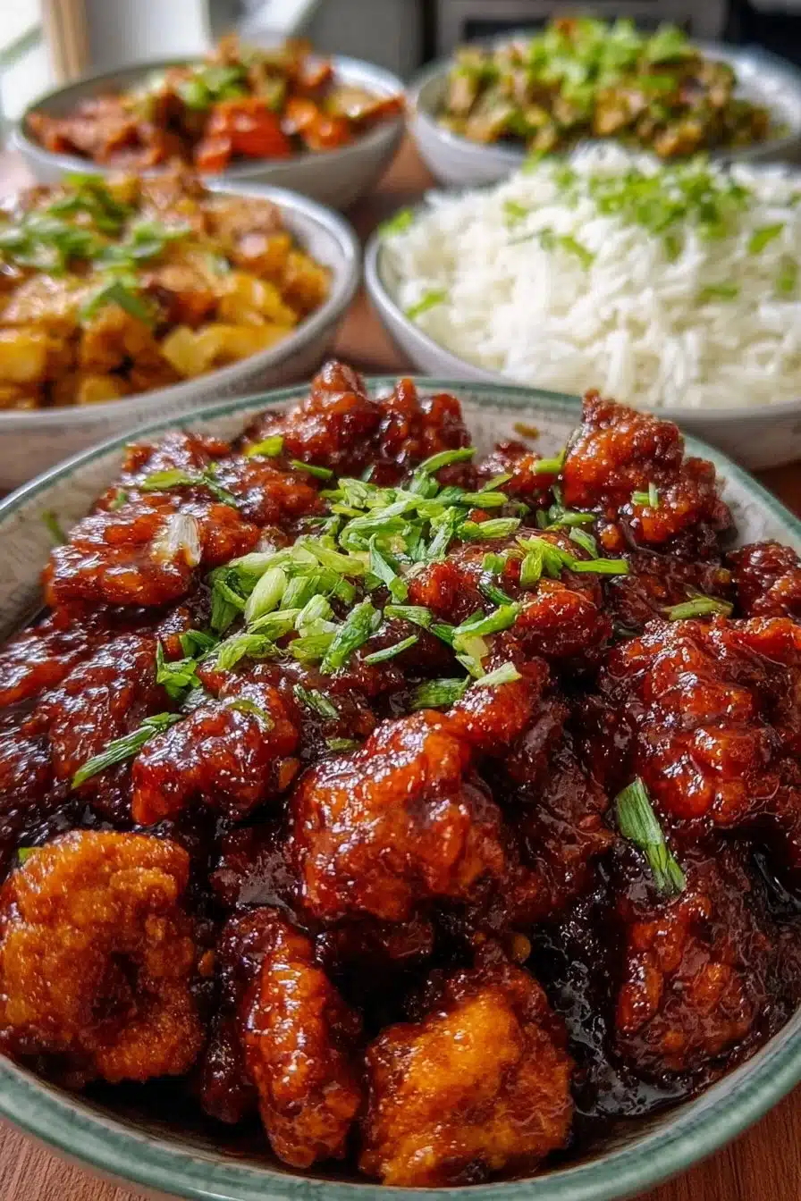 Delicious honey butter chicken served on a plate with side dishes