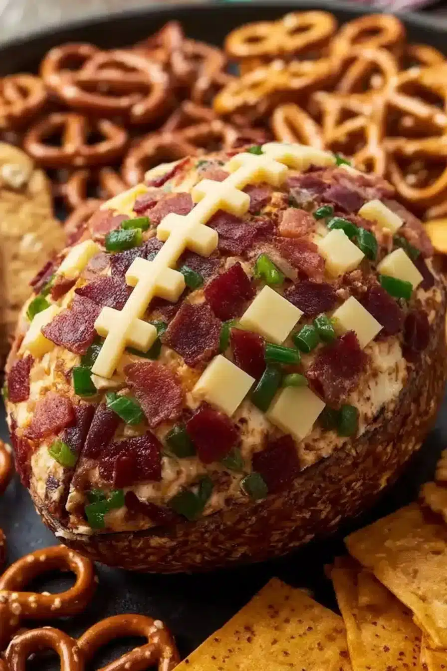 Jalapeño Popper Football Cheese Ball appetizer for game day