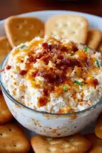 Delicious Million Dollar Crack Dip served in a bowl with crackers and vegetables