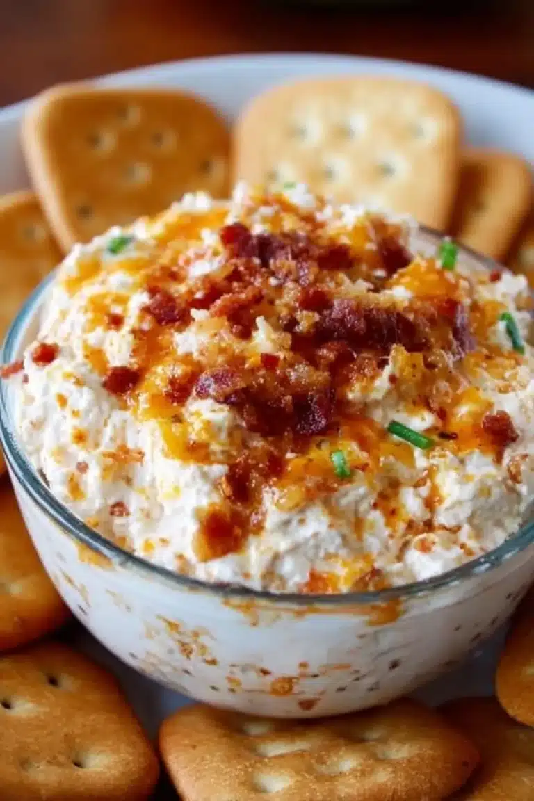 Delicious Million Dollar Crack Dip served in a bowl with crackers and vegetables