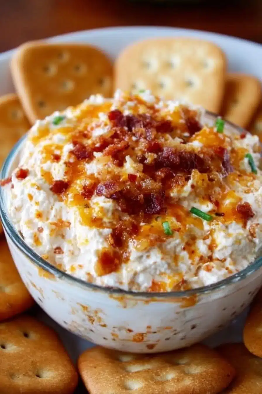 Delicious Million Dollar Crack Dip served in a bowl with crackers and vegetables