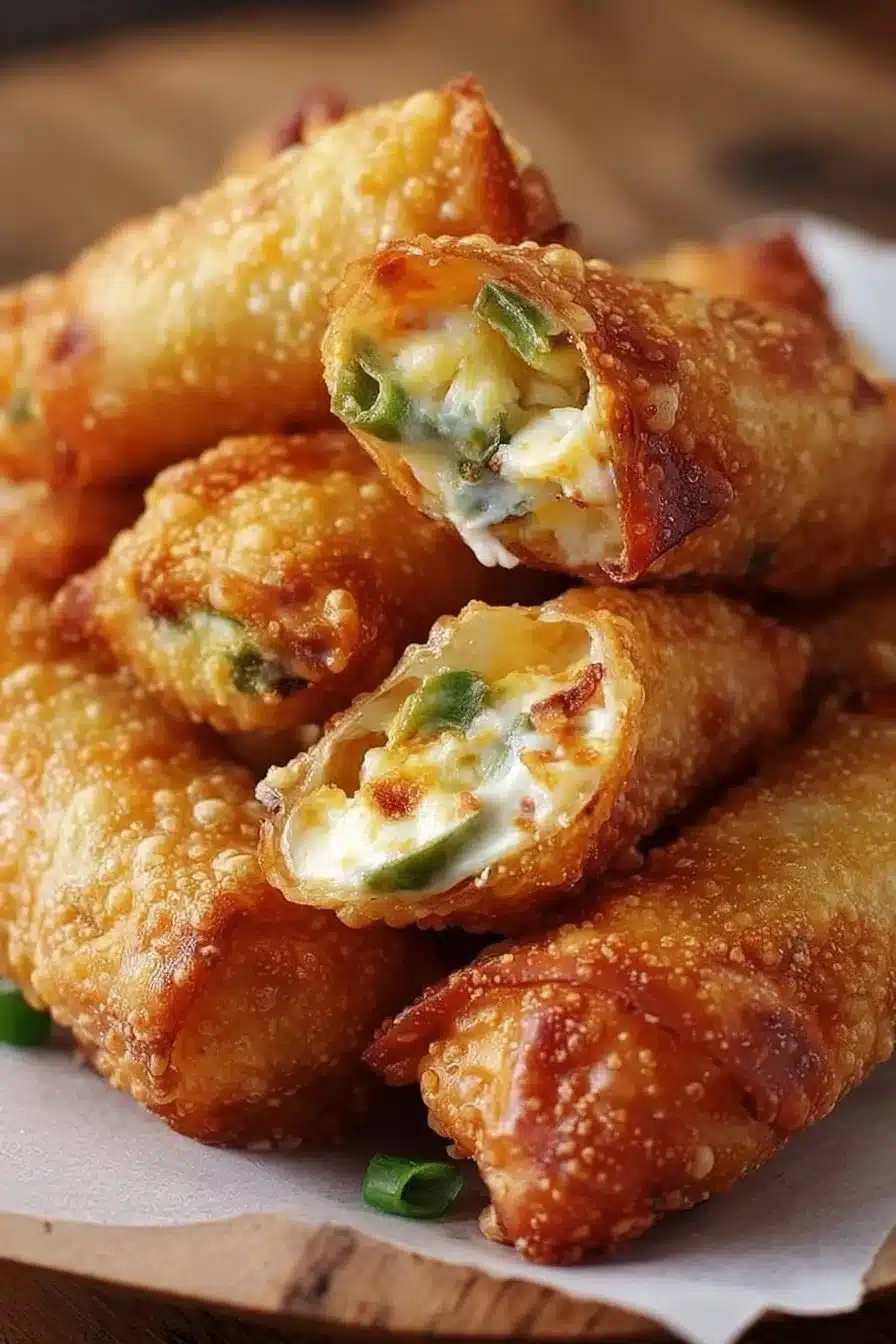 Mini jalapeno popper egg rolls served on a plate with dipping sauce