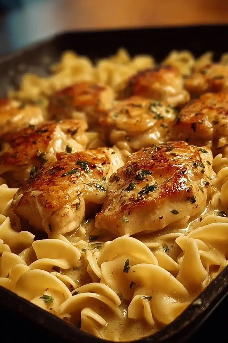 One-Pan Chicken with Buttered Noodles dish served in a bowl
