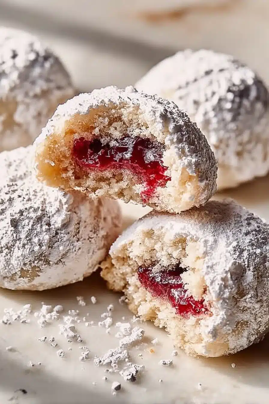 Raspberry Almond Snowball Cookies