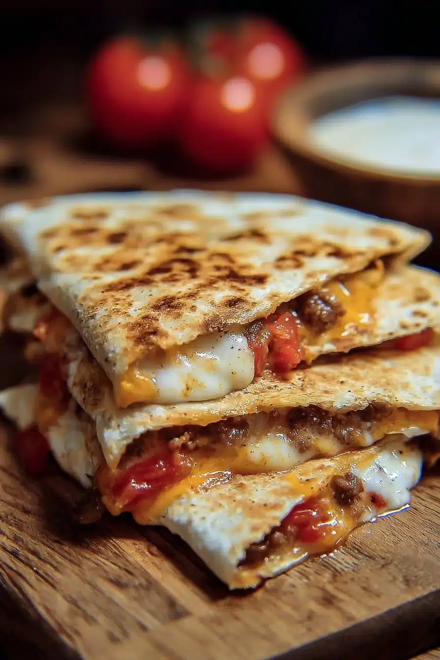 Delicious Smashburger Quesadillas served with toppings and sauces.