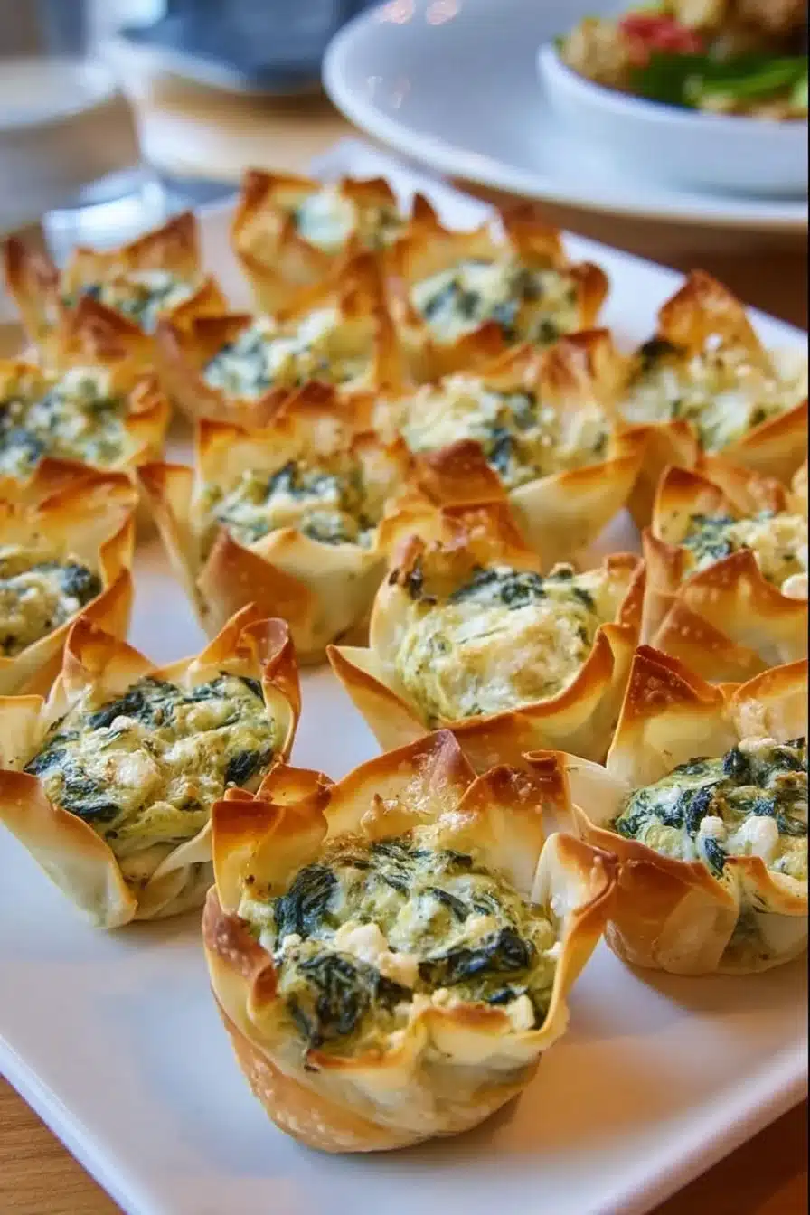 Spinach-Artichoke Dip Wonton Cups