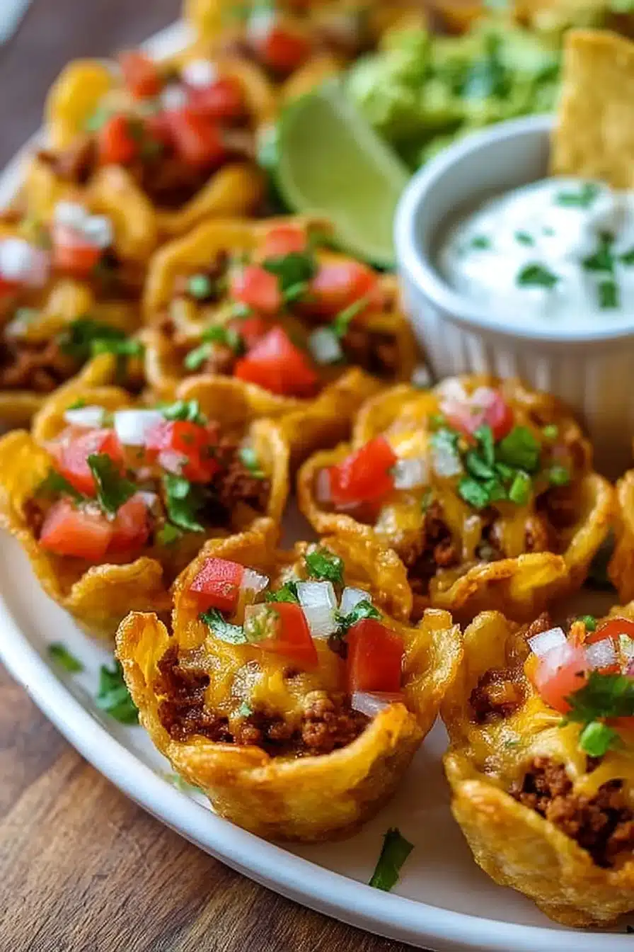 Taco Ranch Bites served on a platter with toppings and dipping sauce