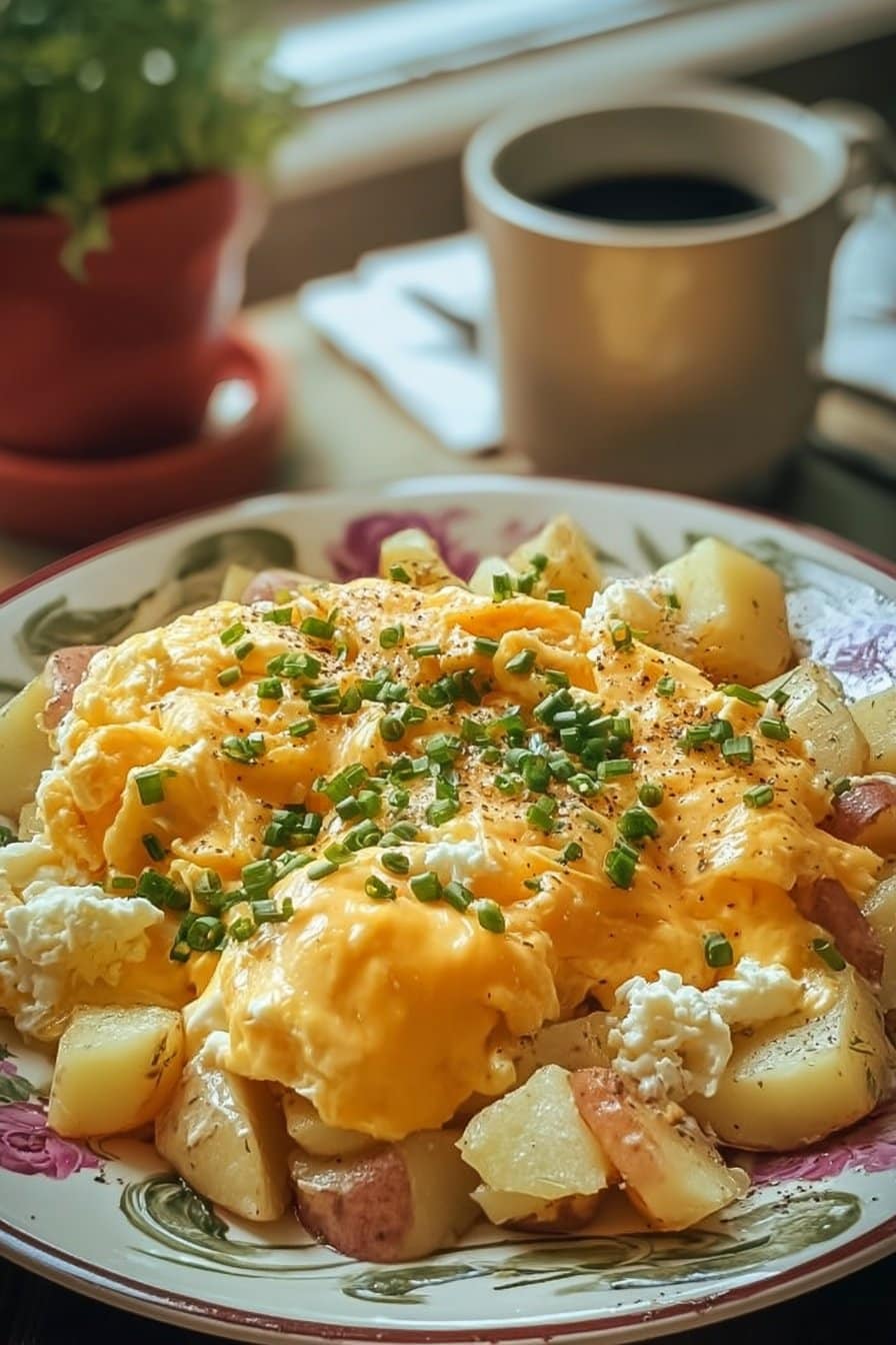 Cheesy Potato Egg Scramble