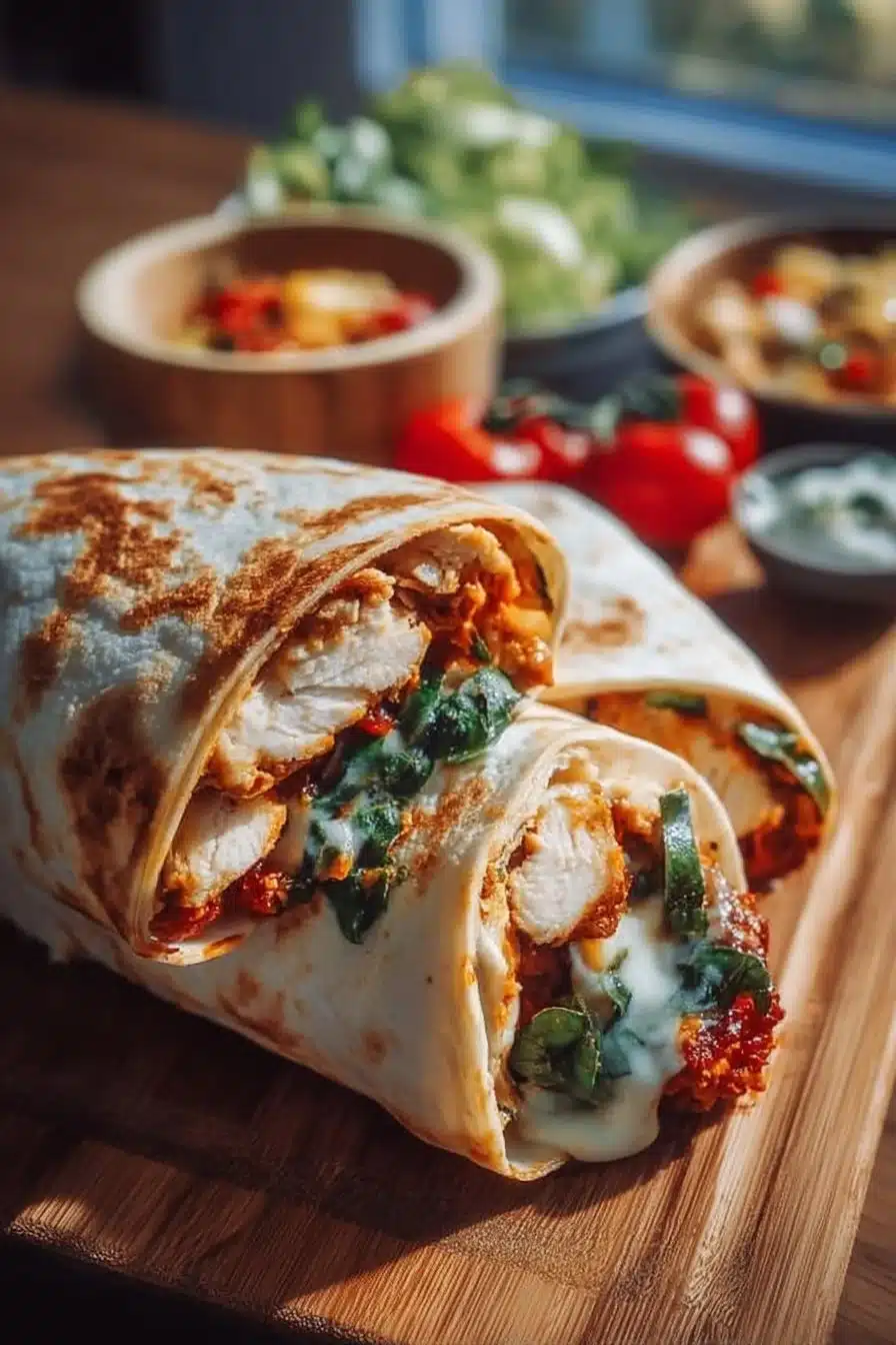 Delicious Air Fryer Chicken and Mozzarella wraps ready to enjoy.