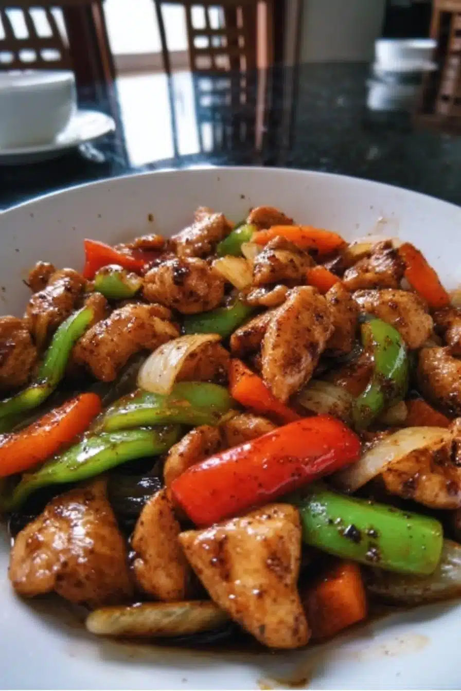 Delicious Black Pepper Chicken Stir-Fry with vegetables