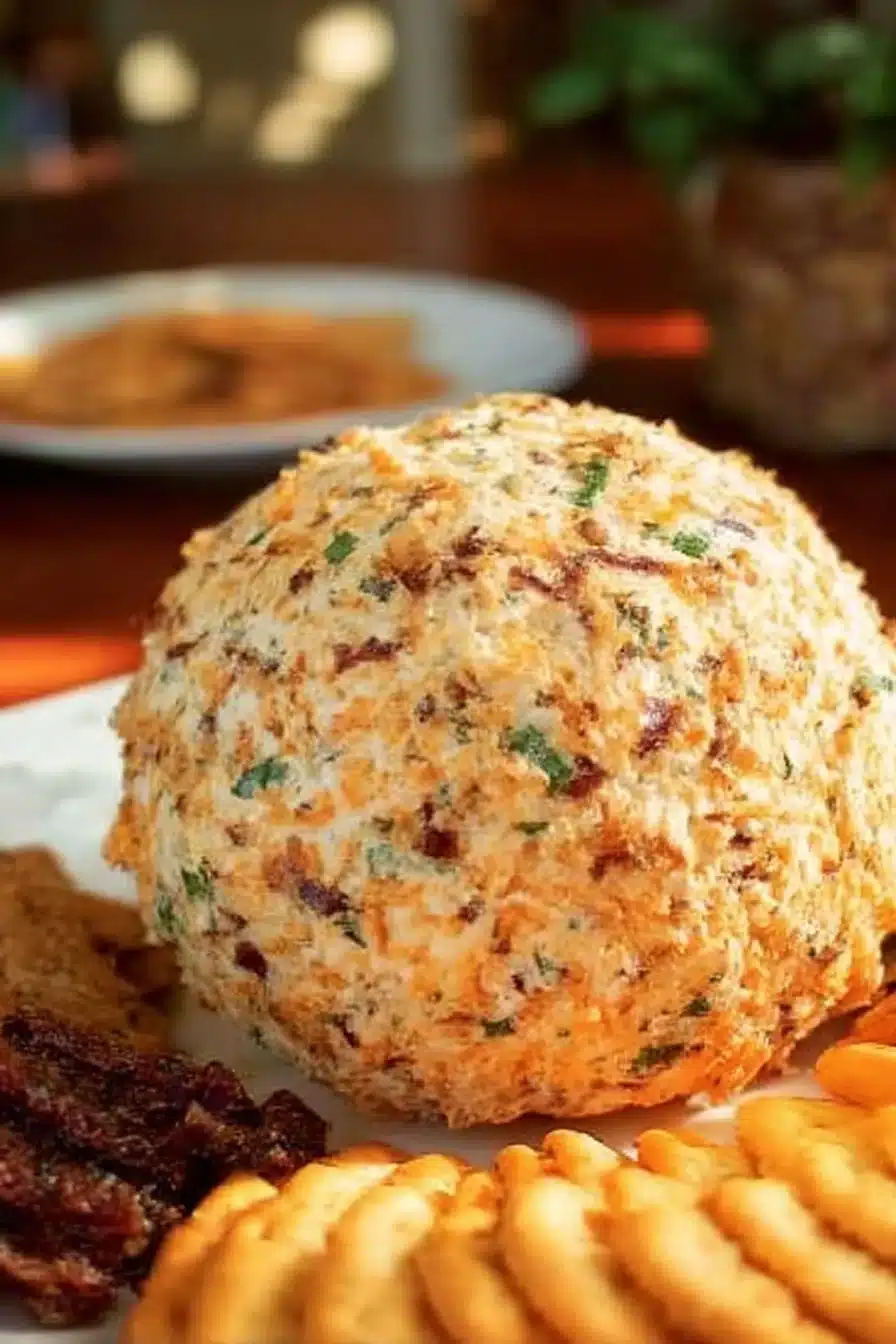 Cheddar Ranch Cheeseball served with crackers and veggies