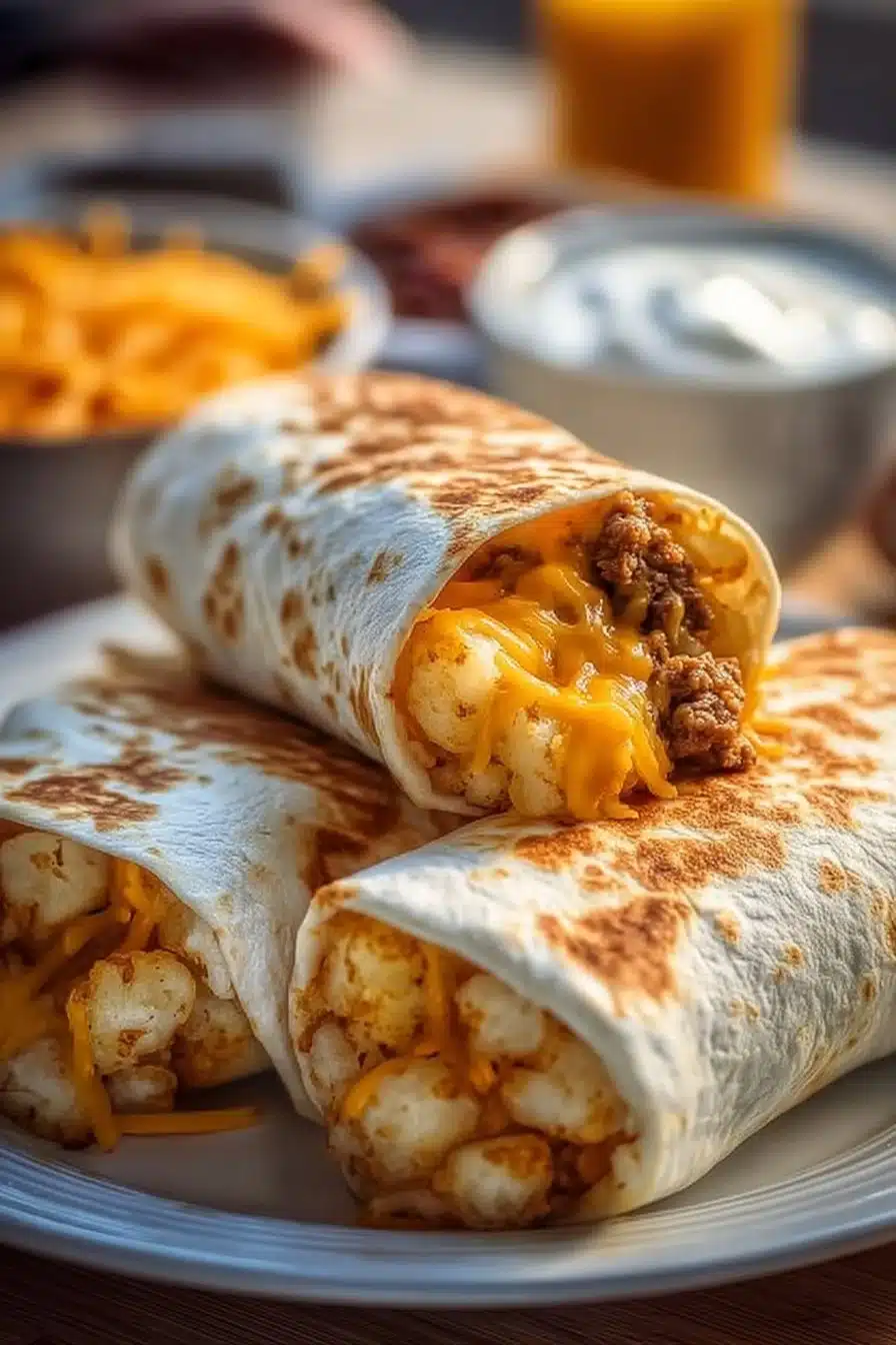 Delicious cheesy potato burritos served in a warm tortilla