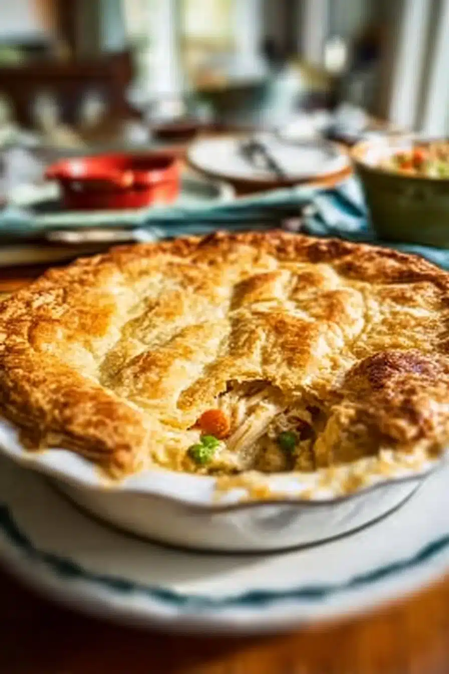 Delicious classic chicken pot pie with flaky crust and colorful vegetables
