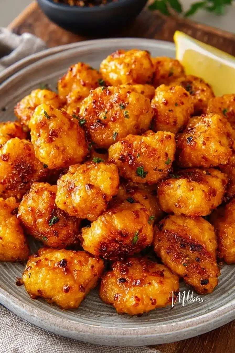 Cowboy Butter Chicken Bites served with sauce and herbs