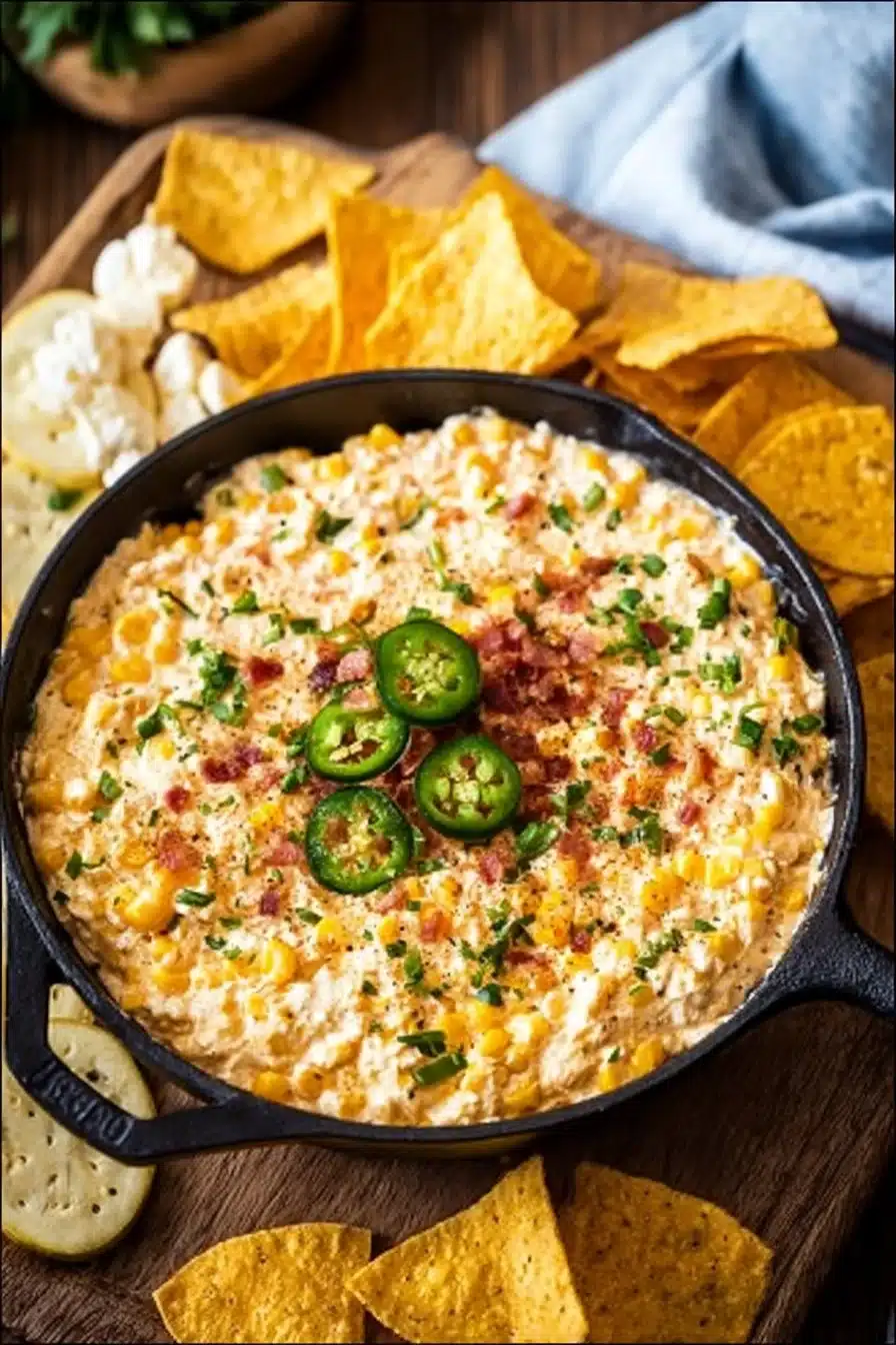 Creamy and delicious Crack Corn Dip served in a bowl with tortilla chips