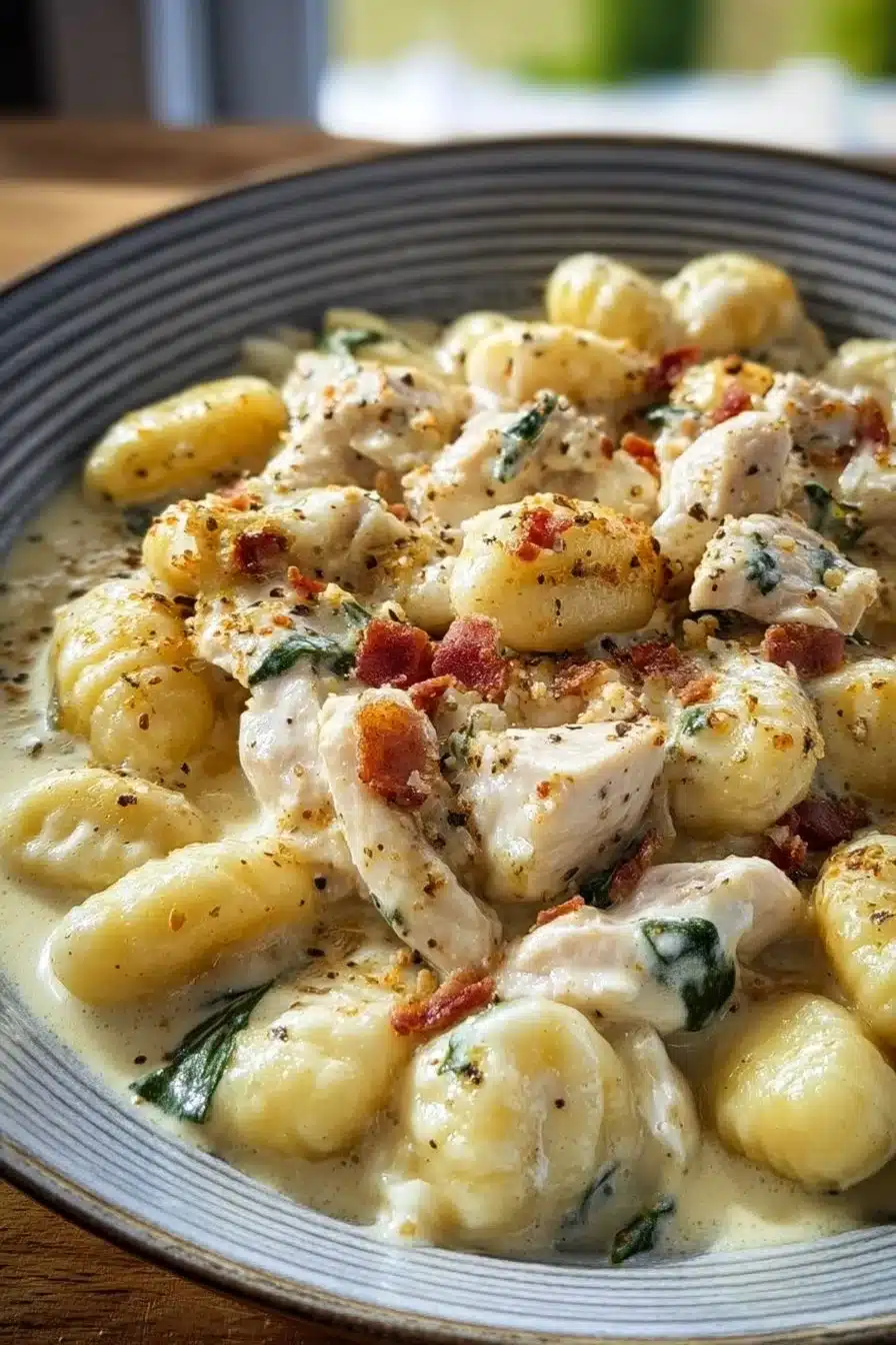 Creamy Crack Chicken Gnocchi served in a bowl with herbs and spices
