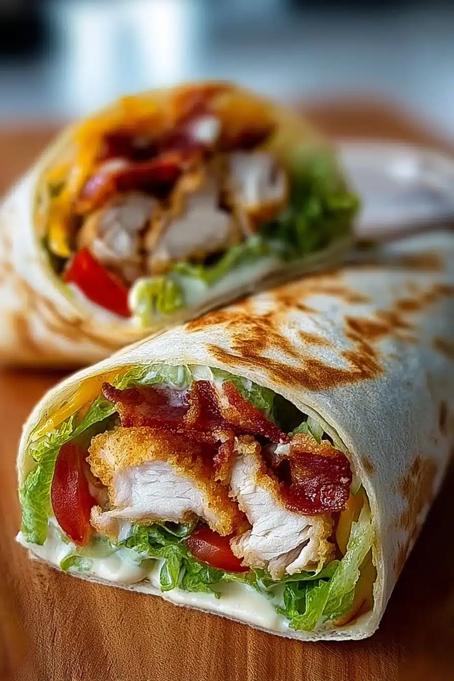 Crispy chicken ranch wrap with fresh vegetables and zesty dressing
