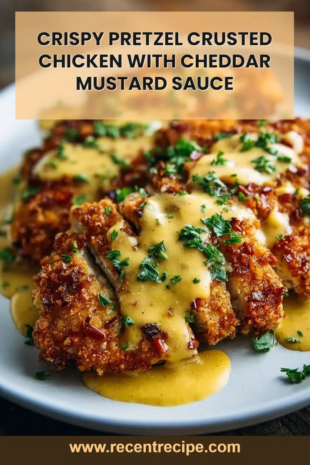 Crispy Pretzel Crusted Chicken with Cheddar Mustard Sauce
