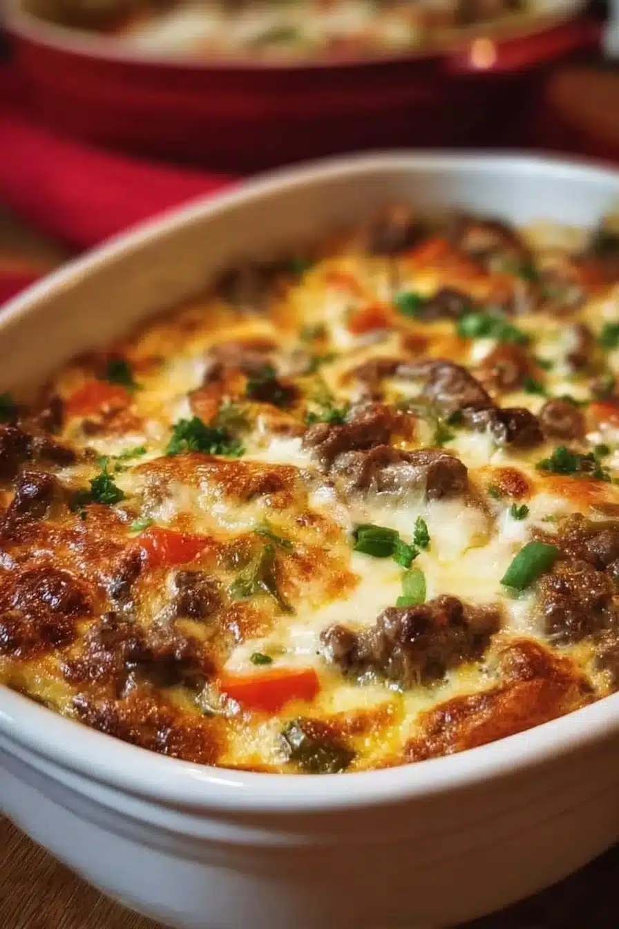 Low Carb Philly Cheesesteak Casserole