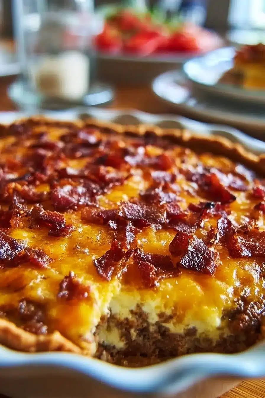 Delicious Easy Carnivore Diet Bacon Cheeseburger Pie on a plate