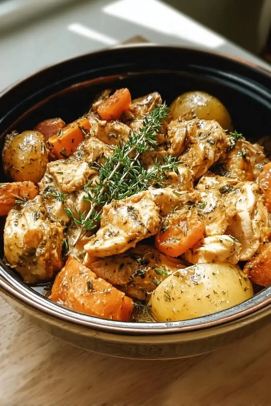 Delicious Garlic Butter Chicken prepared in a crockpot.