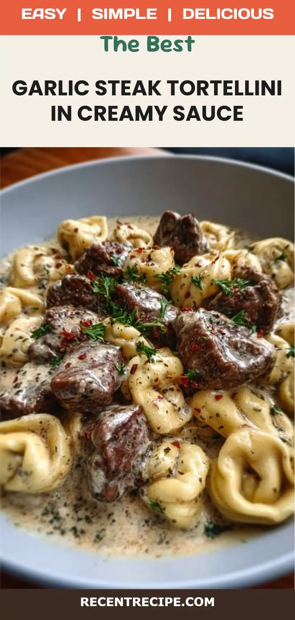Garlic Steak Tortellini in Creamy Sauce