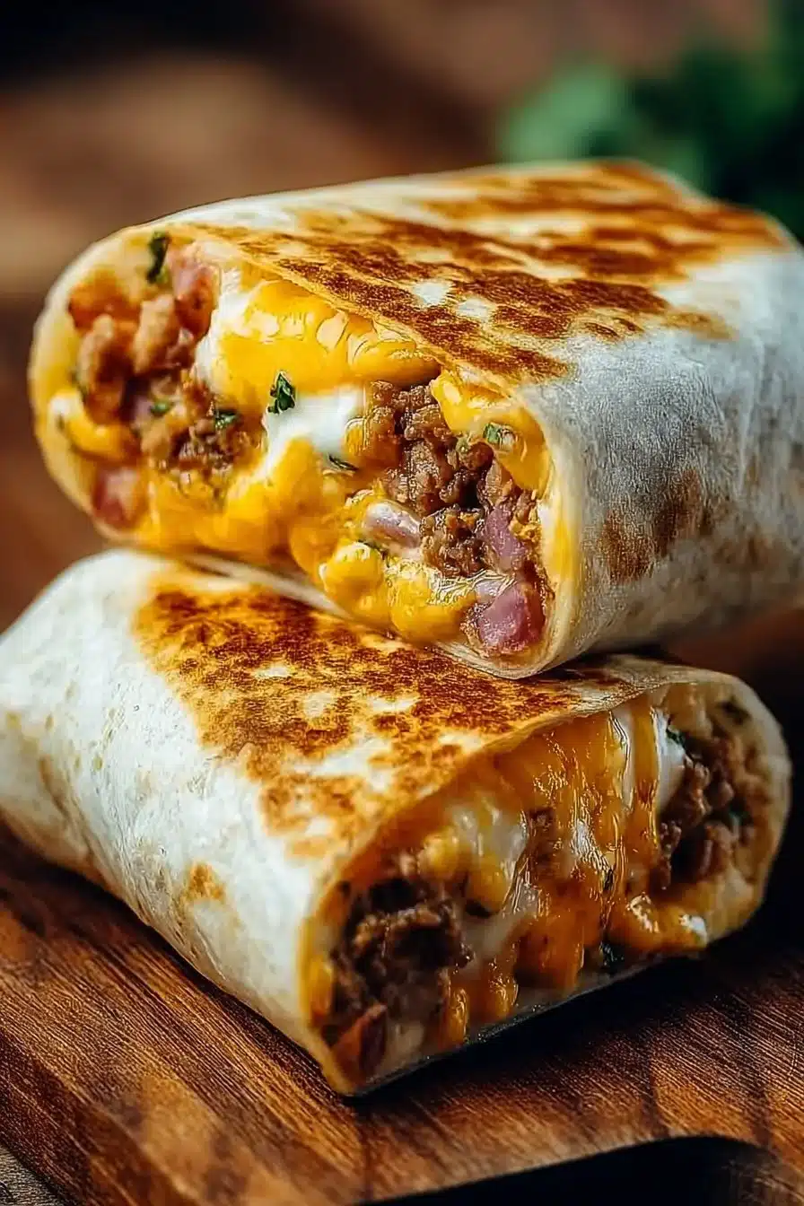 Delicious grilled cheese burrito with melted cheese and fresh ingredients