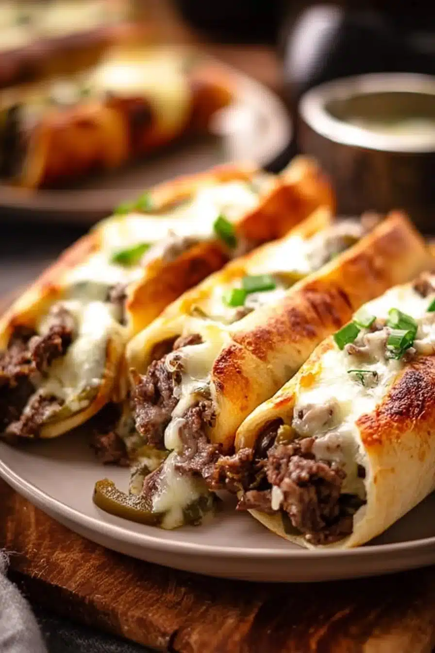 Keto Philly Cheesesteak Rolls with savory beef and cheese in low-carb wraps.