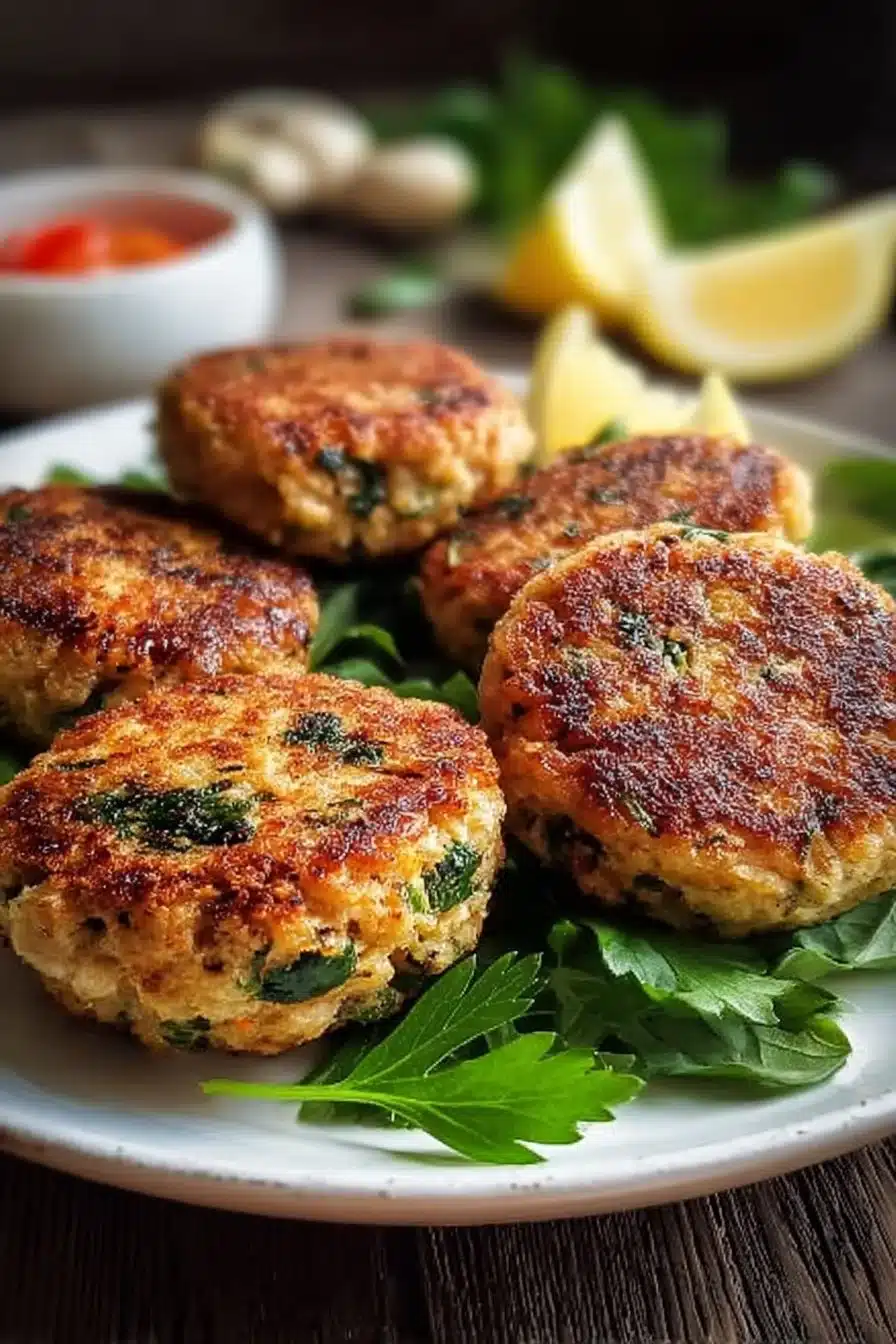 Delicious Mediterranean chicken patties garnished with herbs and spices