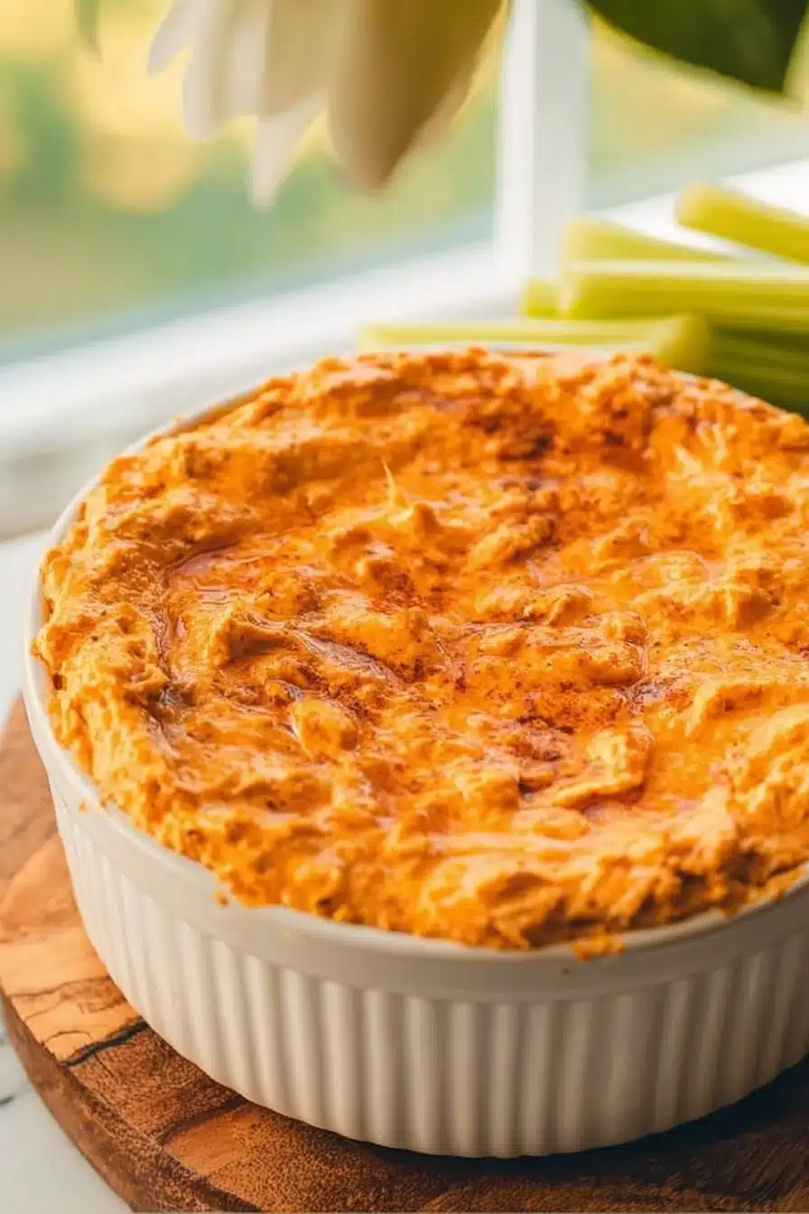Delicious Slow Cooker Buffalo Chicken Dip served in a bowl
