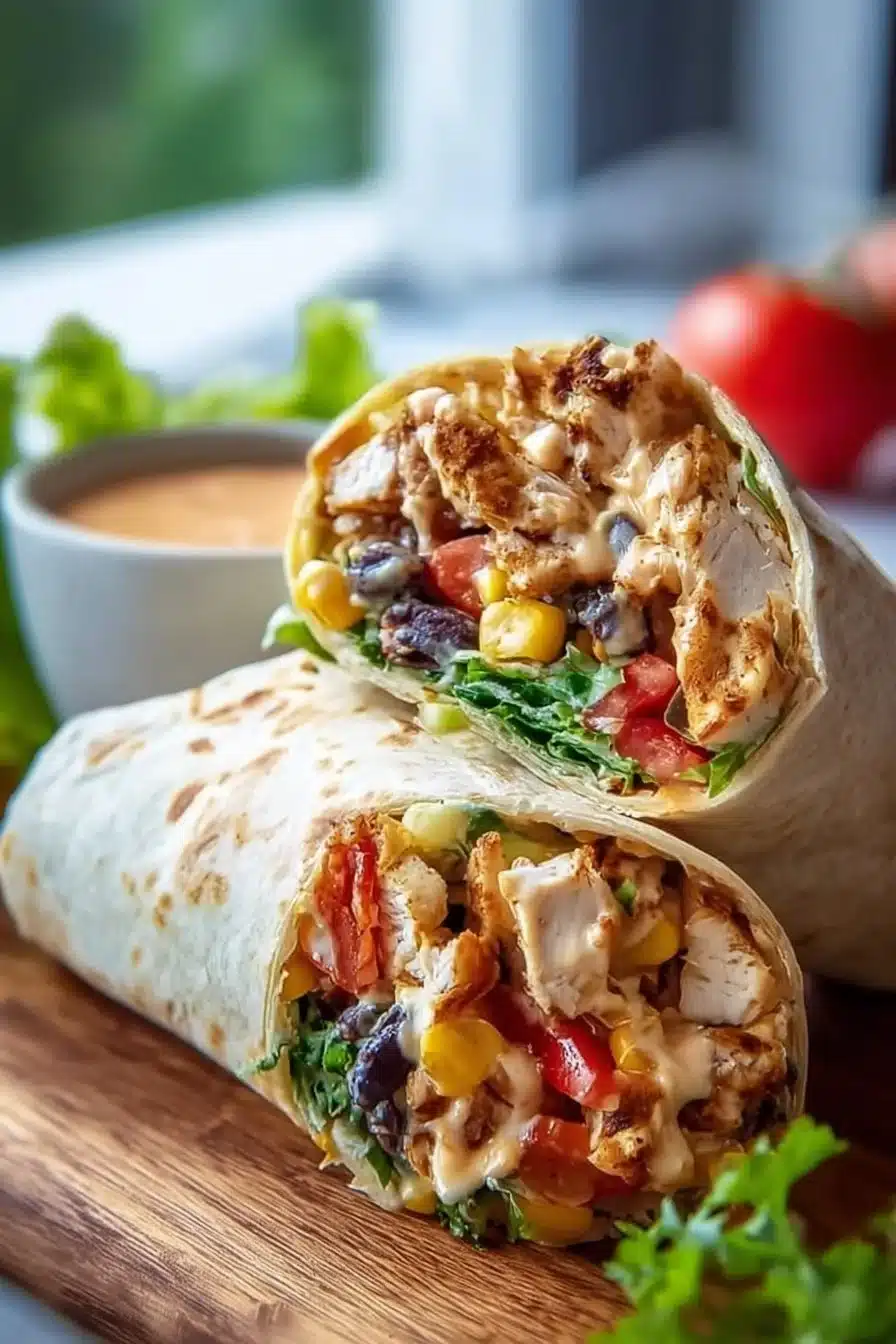 Delicious Southwest chicken wraps filled with vibrant ingredients.