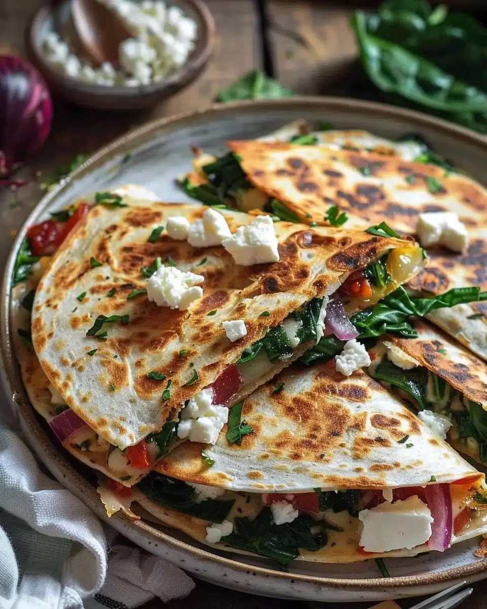 Mediterranean Quesadillas with Spinach & Feta