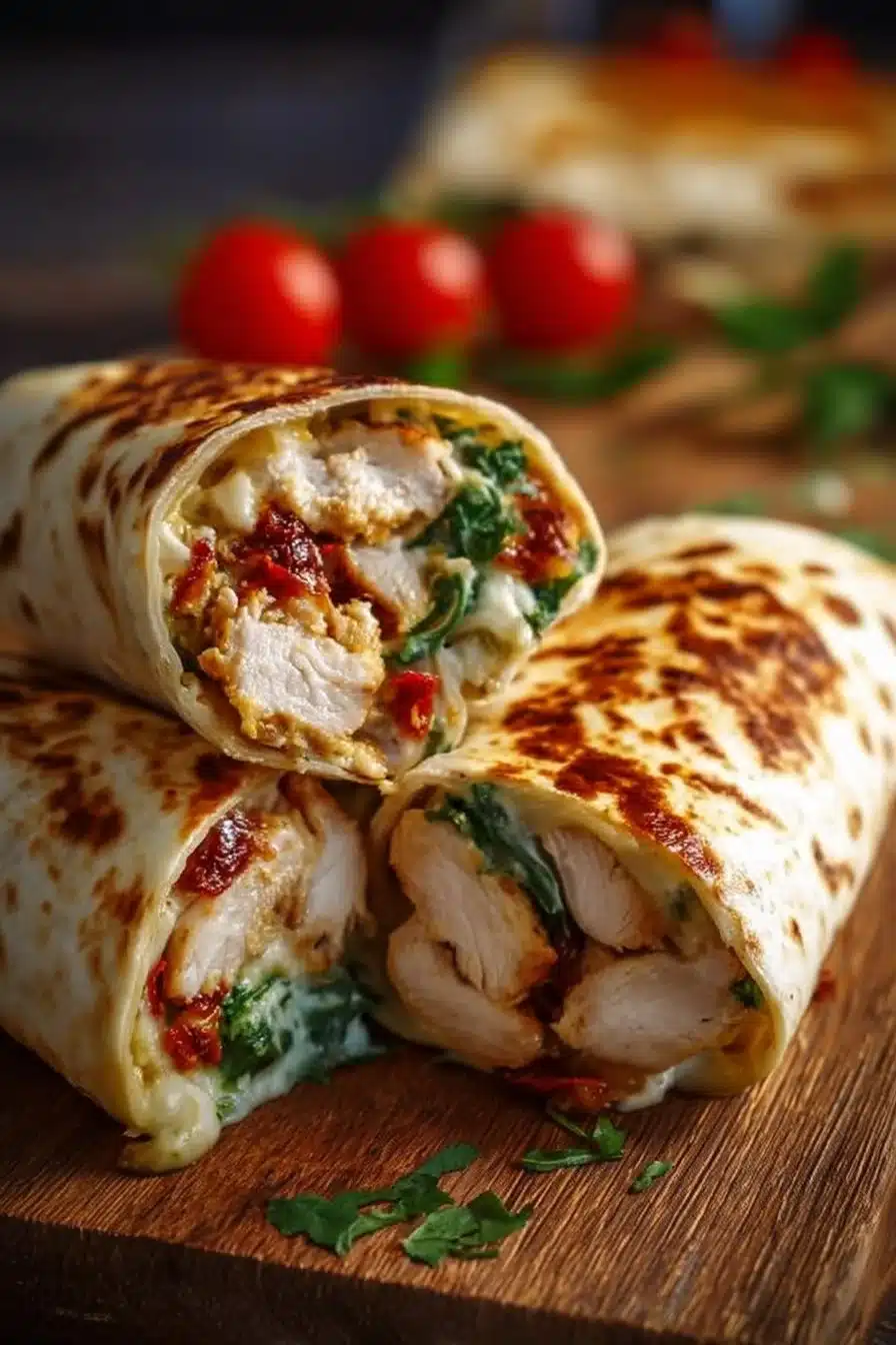Air Fryer Chicken & Mozzarella Wraps ready to serve, showcasing crispy chicken and melted mozzarella.